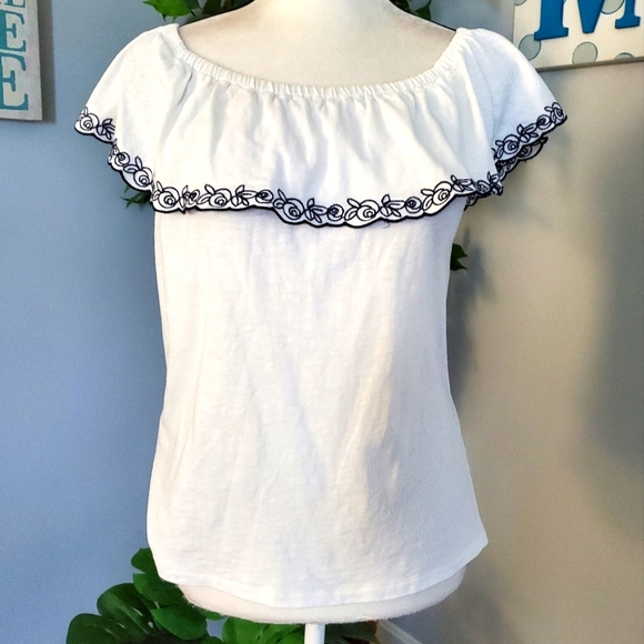 J. Crew Factory Tops - J. CREW On/Off Shoulder Embroidered Peasant Top M